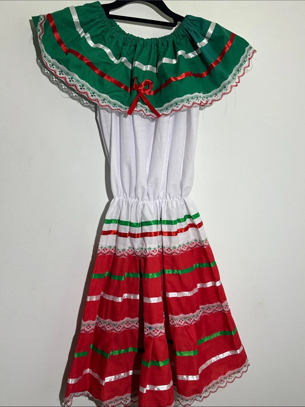 Girls' Festive Mexican-Style Dress Costume - Green, Red & White